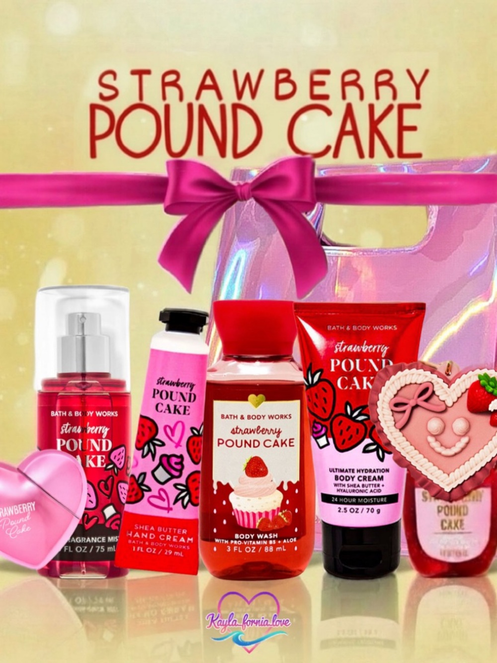 BBW ✨ Strawberry Pound Cake 8 Pc Travel Set Lip Oil Gift Bag Holder